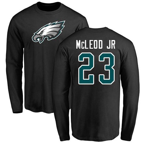 Men Philadelphia Eagles #23 Rodney McLeod Black Name and Number Logo Long Sleeve NFL T Shirt->nfl t-shirts->Sports Accessory
